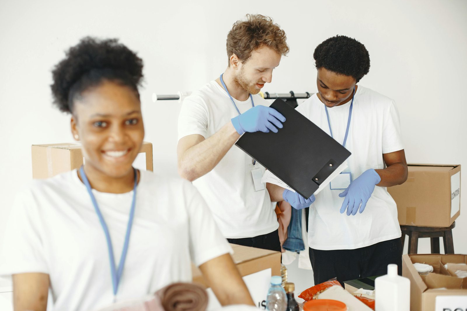 Volunteers serving together in a bright room
